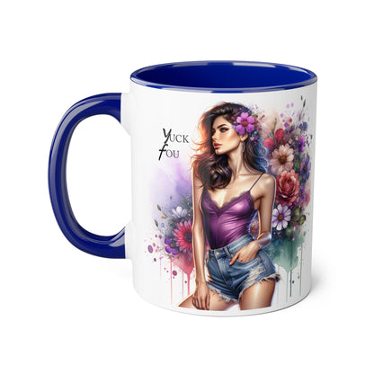Yuck Fou Vibrant Accent Mugs, 11oz - Stylish Floral Design, Perfect for Gifts, Home Decor, Coffee Lovers, Inspirational Drinkware