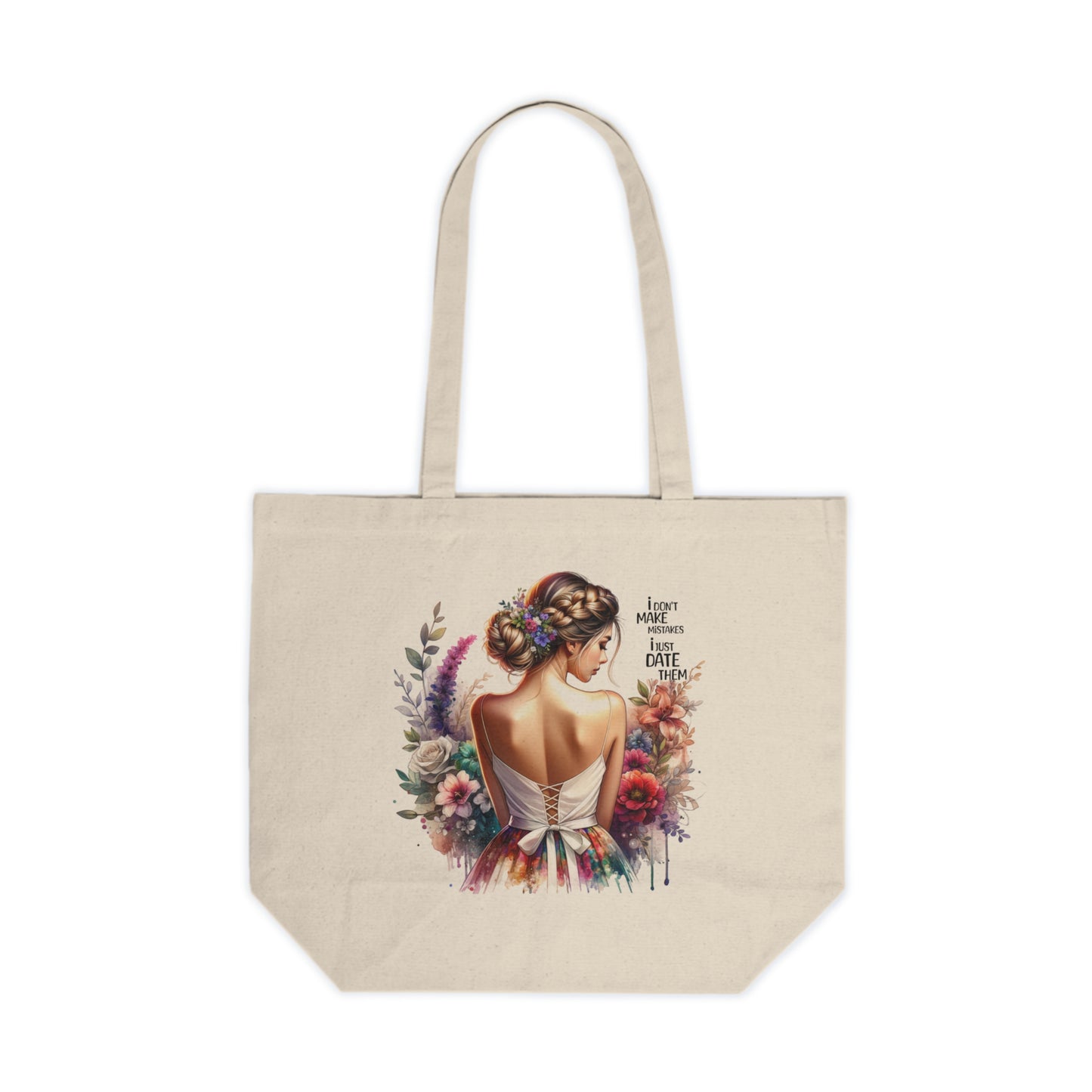 I Don`t Make Mistakes, I Just Date Them Floral Quote Canvas Tote Bag, Inspirational Tote, Eco-Friendly Shopping Bag, Gift for Her, Mother's Day Tote
