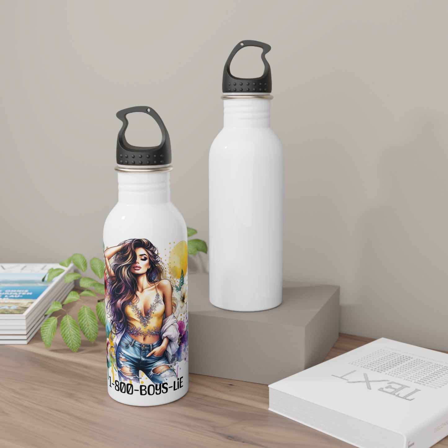 1-800-Boys-Lie Trendy Stainless Steel Water Bottle with Floral Design, Fitness Water Bottle, Cute Drink Flask, Gift for Her, Eco-Friendly Hydration