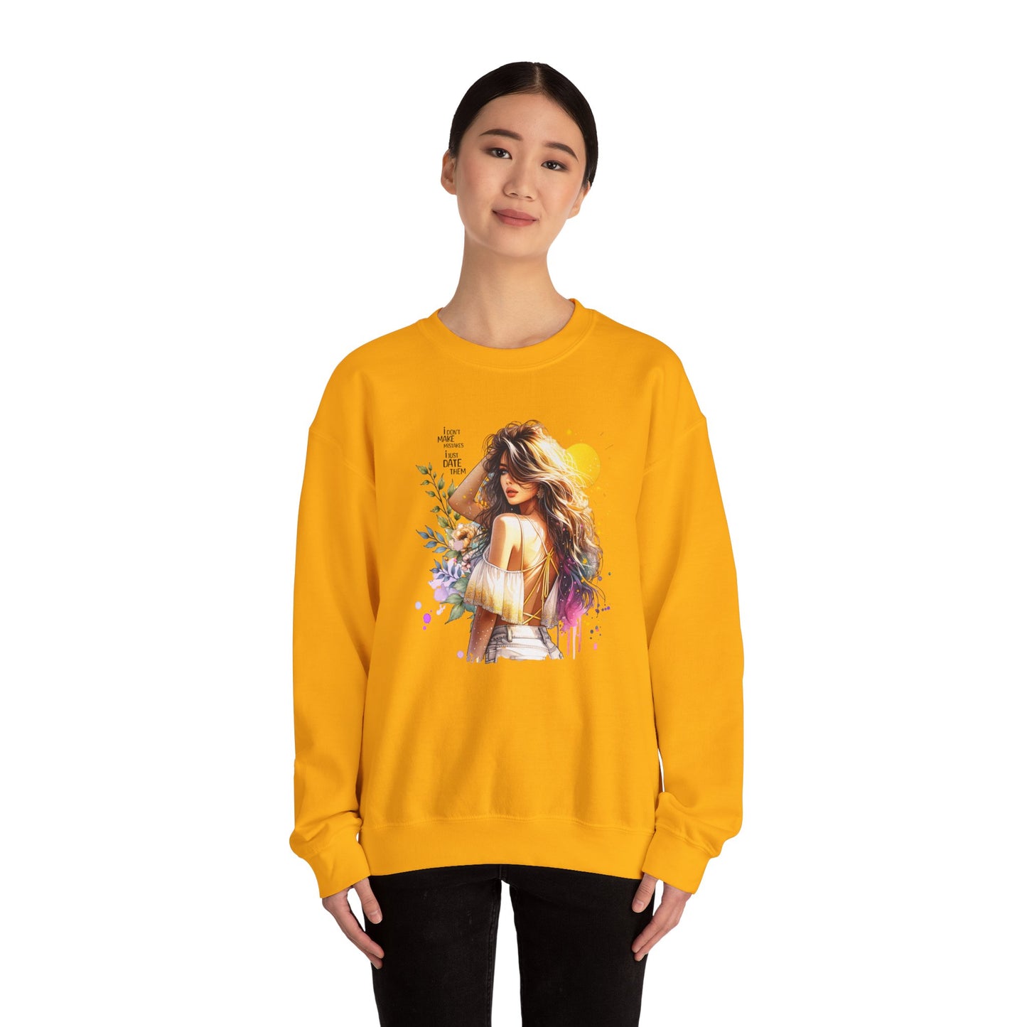 I Don`t  Make Mistakes, I Just Date Them Chic Floral Art Crewneck Sweatshirt, Cozy Gift for Her, Casual Wear, Fashionable Sweatshirt, Relaxed Style