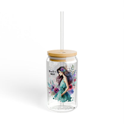 Thank U, Next Floral Sipper Glass with Bamboo Lid, 16oz, Eco-friendly Drinkware for Home, Gifts, and Celebrations