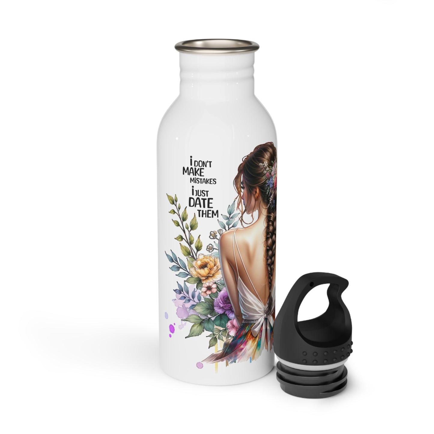 I Don't Make Mistakes, I Date Them Floral Motivational Water Bottle, Inspirational Stainless Steel Bottle, Eco-Friendly Hydration, Gift for Her, Fitness and Yoga Accessory
