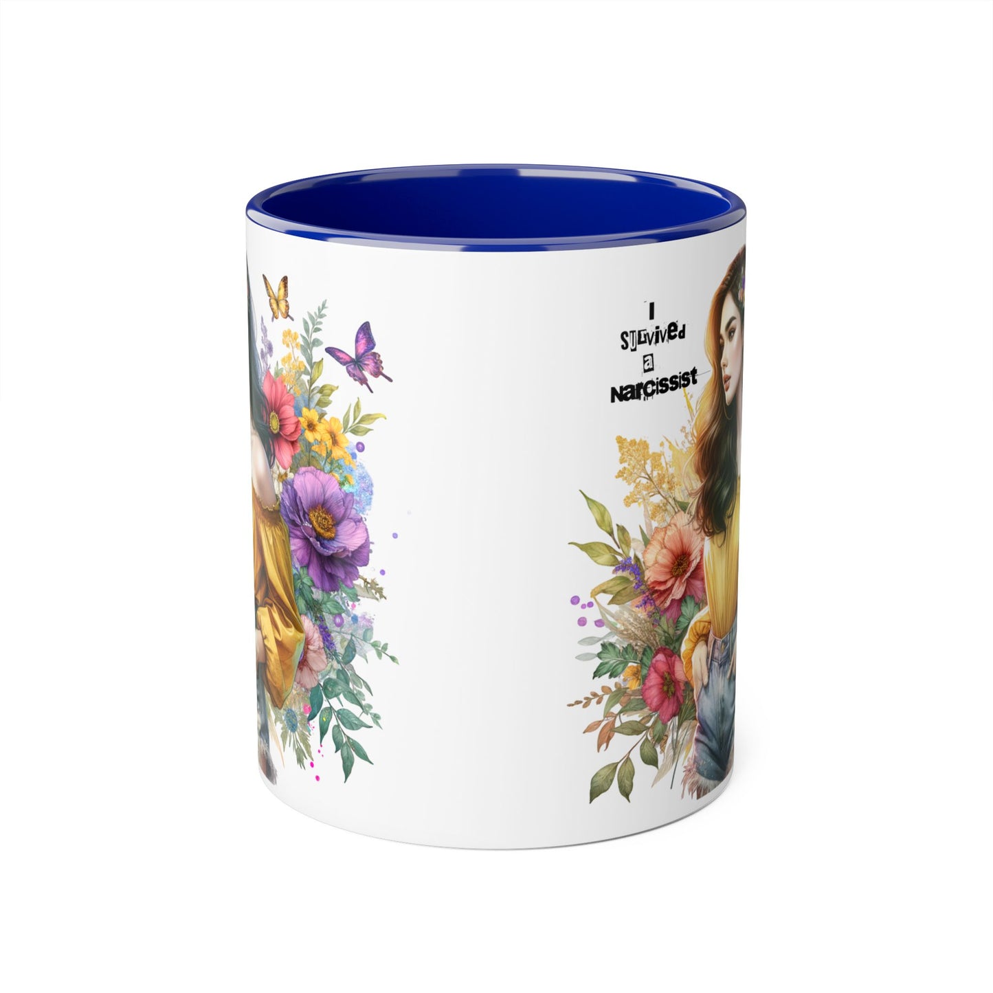 I Survived a Narcissist Chic Floral Accent Mug | Bohemian Coffee Cup, Gift for Her, Narcissist Humor, Home Decor, Artful Drinkware