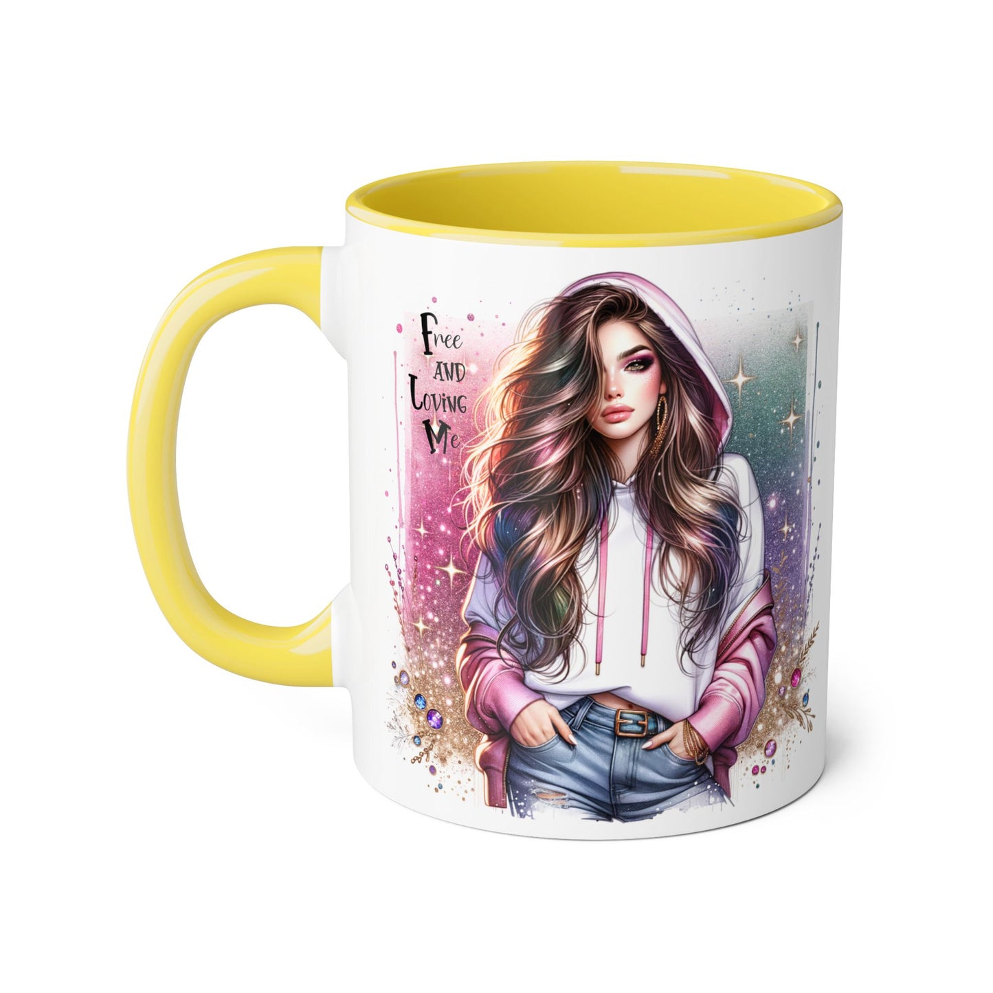 Stylish Accent Mug - 'Free and Loving Me' Coffee Cup, Perfect Gift for Coffee Lovers, Inspirational Drinkware, Cute Morning Mug