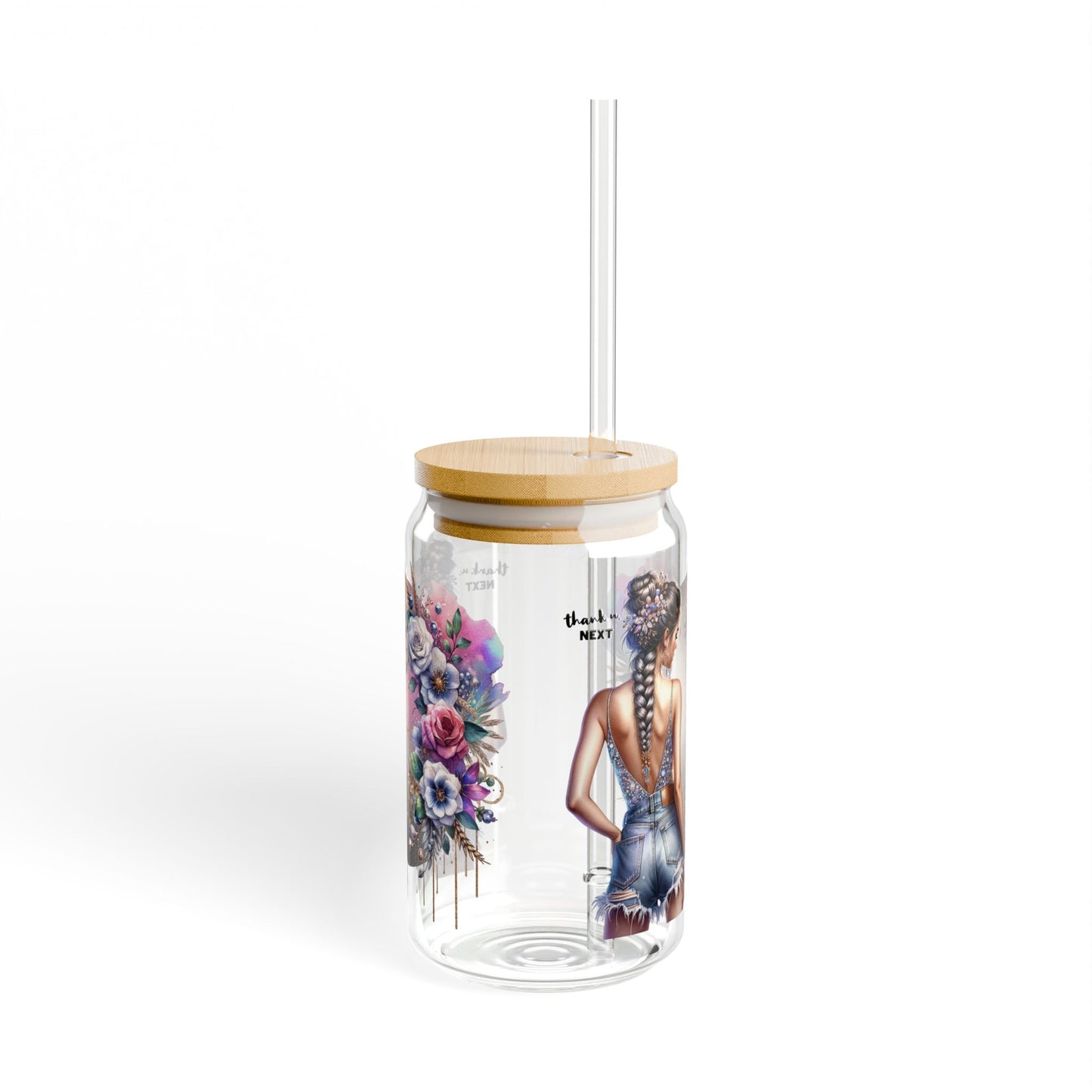 Thank U, Next Floral Inspired Sipper Glass, 16oz - Stylish Hydration, Personalized Drinkware for Summer, Gifts for Women, Eco-Friendly