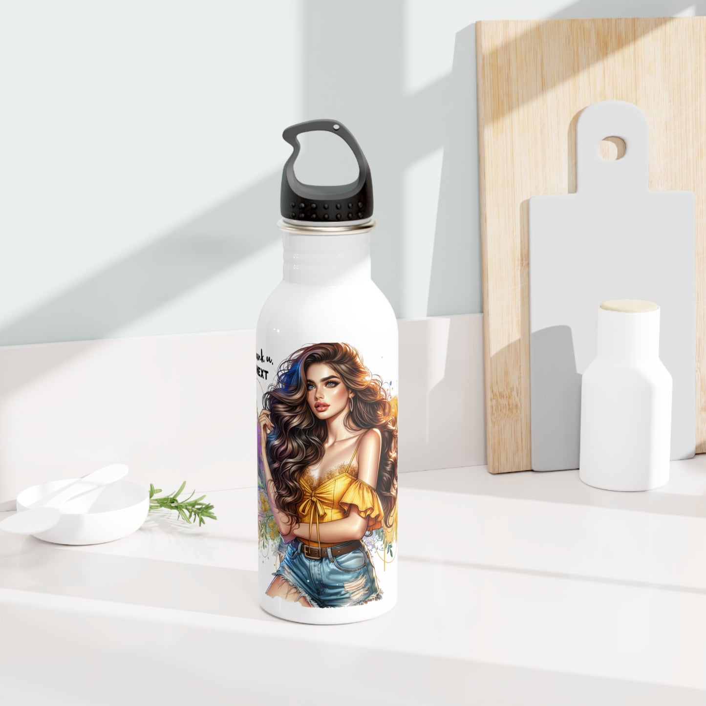 Thank U, Next Stylish Stainless Steel Water Bottle with Inspirational Design, Eco-Friendly Water Bottle, Gift for Her, Workout Hydration, Travel Companion