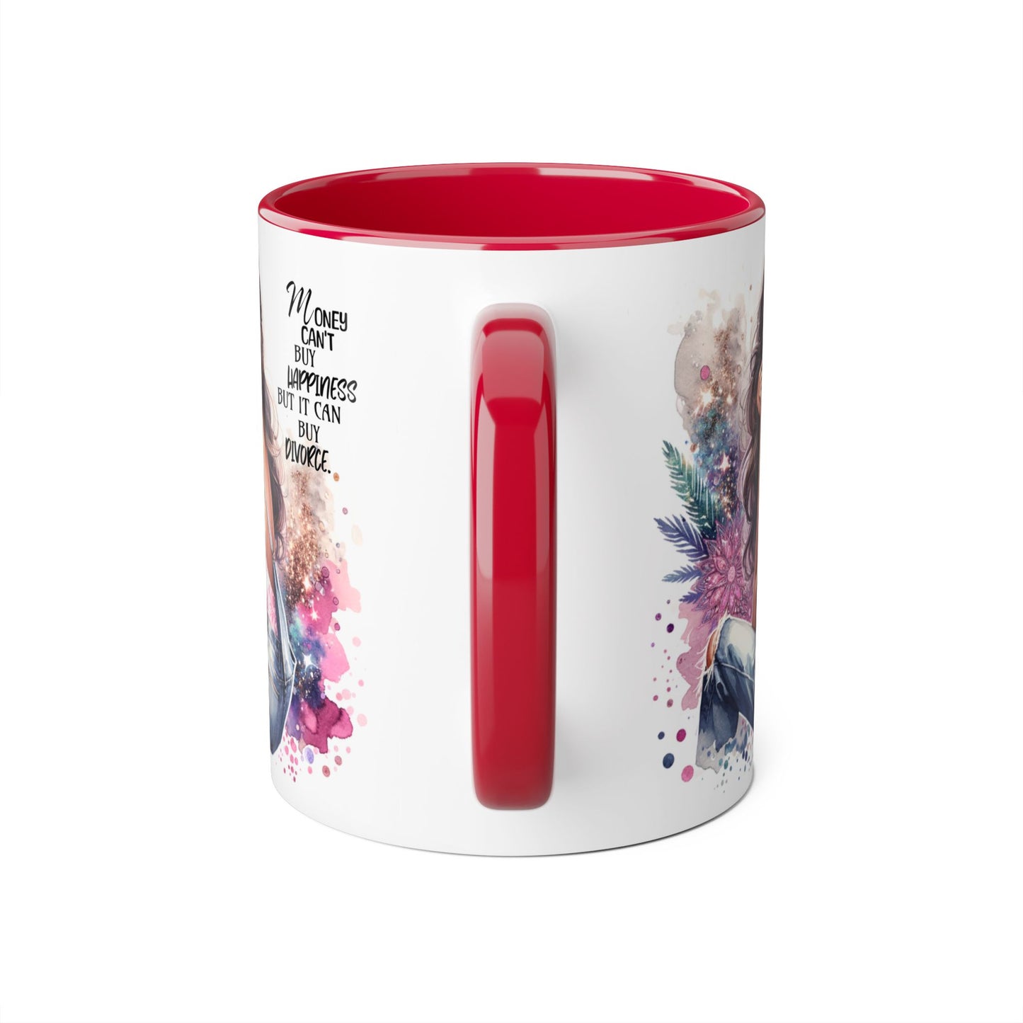 Money Can't Buy Happiness But It Can Buy Divorce Humoristic Artistic Inspirational Mug, Stylish Coffee Cup for Motivation, Unique Gift for Friends, Home Décor, Floral Design