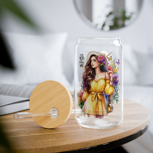 Lost You and Found Me Floral Sipper Glass, Stylish Drinkware for Summer, Gift for Her, Eco-Friendly Glass Cup, Cozy Home Decor, Perfect for Parties