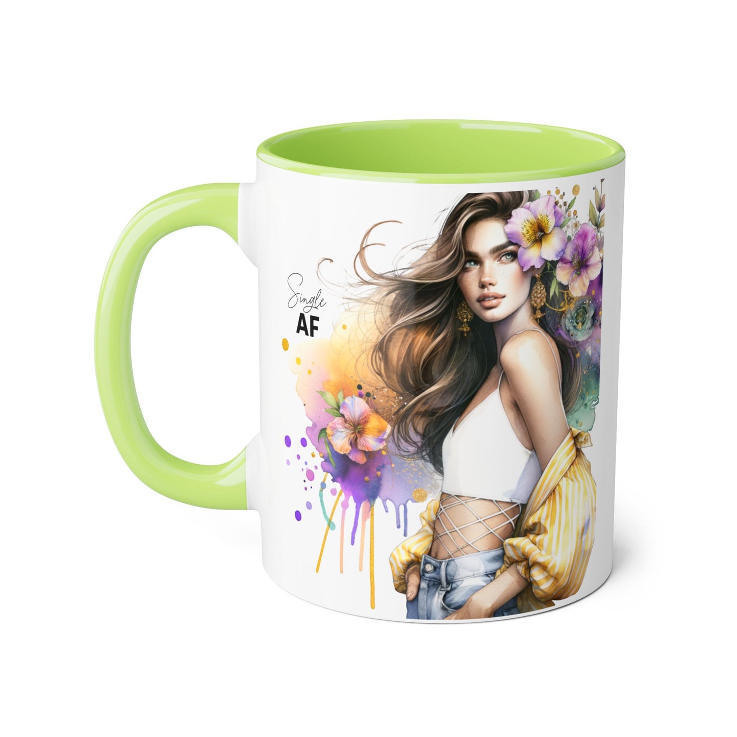Single AF Chic Accent Mugs with Floral Art, Stylish Coffee Cups, Trendy Tea Mugs, Gift for Her, Motivational and Inspiring Drinkware