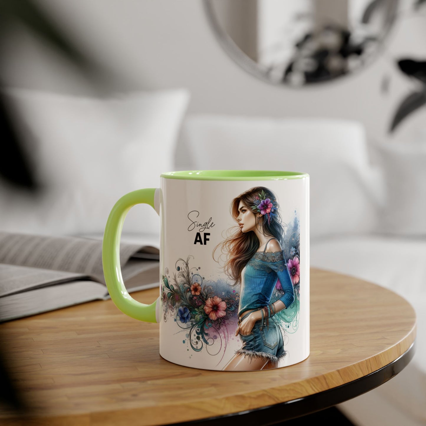 Stylish Accent Mug, Coffee Lover Gift, Floral Design Mug, Trendy Drinkware, Unique Gift for Her, Simple AF Mug