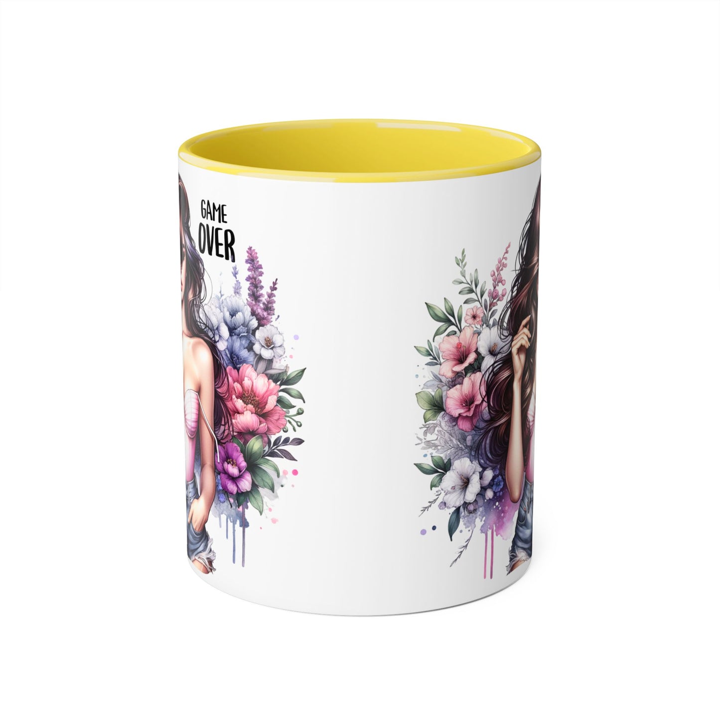 Game Over Floral Accent Mug - 11oz, Coffee Cup for Her, Gift for Gamers, Fun Tea Mug, Unique Kitchen Decor, Women’s Gift Idea