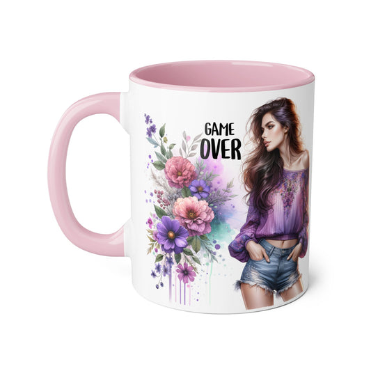 Floral Game Over Mug - Fun Coffee Cup, Gift for Game Lovers, Cute Floral Drinkware, Unique Mother's Day Gift, Tea Mug