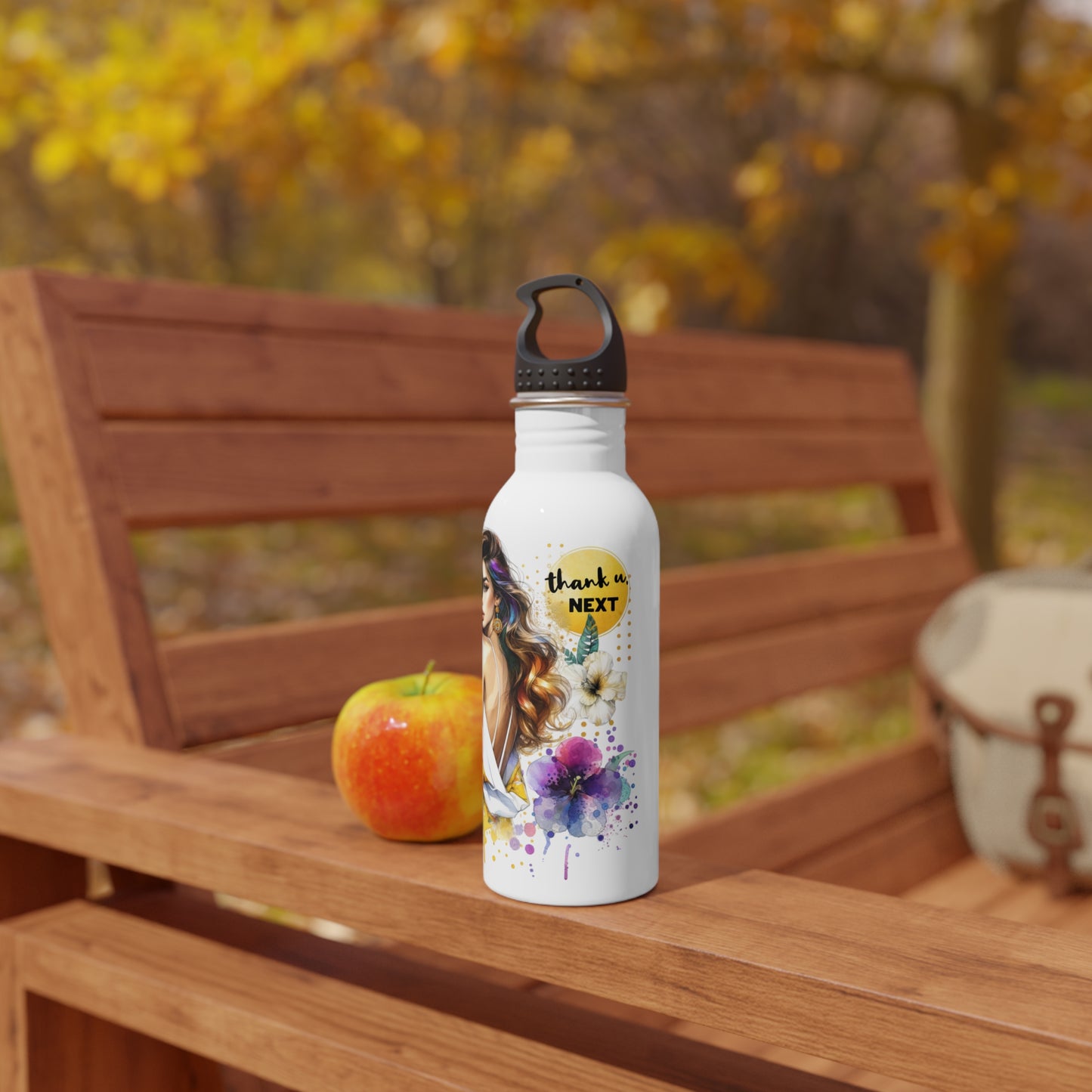 Thank U, Next Stylish Stainless Steel Water Bottle with Floral Art - Perfect for Everyday Use, Travel, Gifts, Fitness, Eco-Friendly Hydration