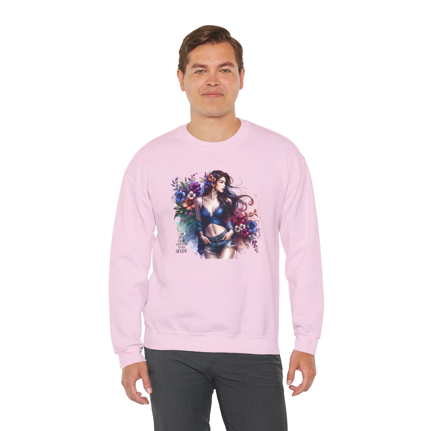 I Am My Own Happily Ever After  Floral Goddess Sweatshirt | Cozy Unisex Crewneck | Perfect Gift for Fall/Winter, Artistic Apparel, Wall Art Sweatshirt, Everyday Wear
