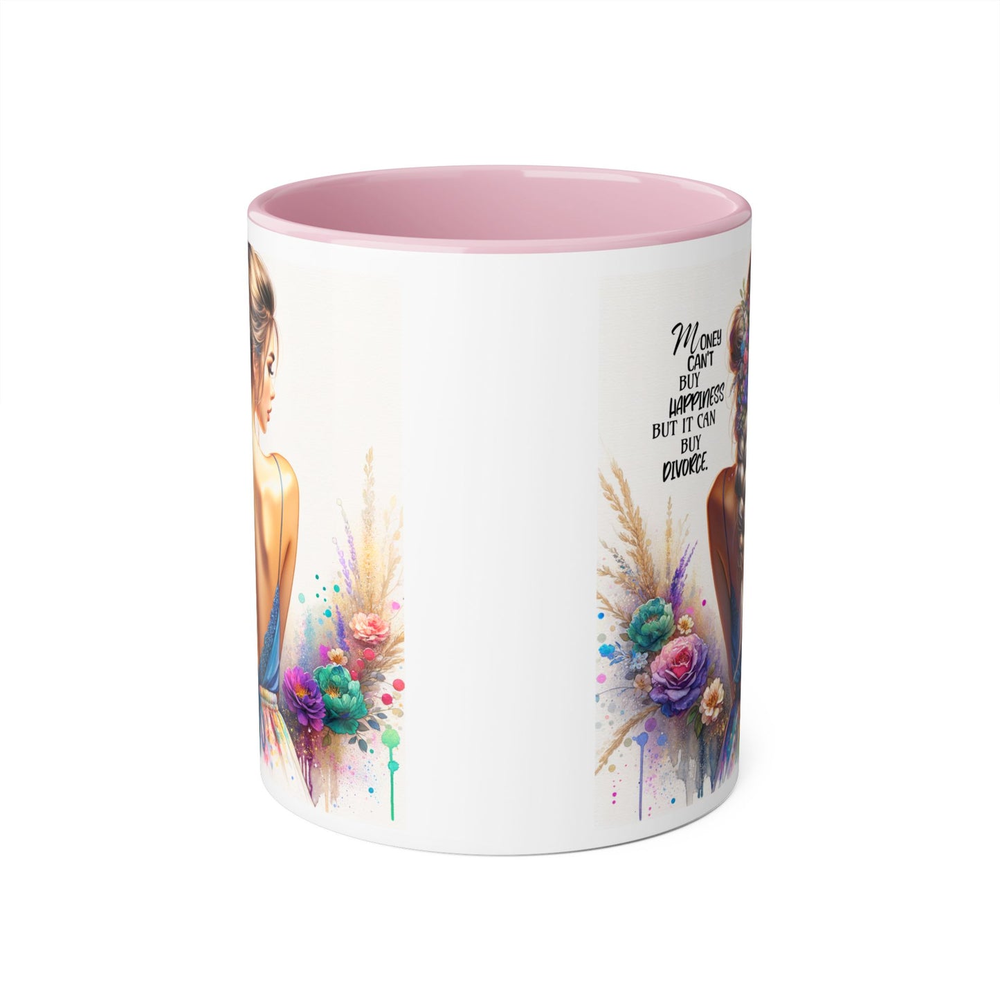 Money Can't Buy Happiness But It Can Buy Divorce Humoristic Empowering Accent Mugs | Inspirational Gift for Women | Unique Coffee Mug | Floral Design | Self-Care Reminder | Motivational Quote