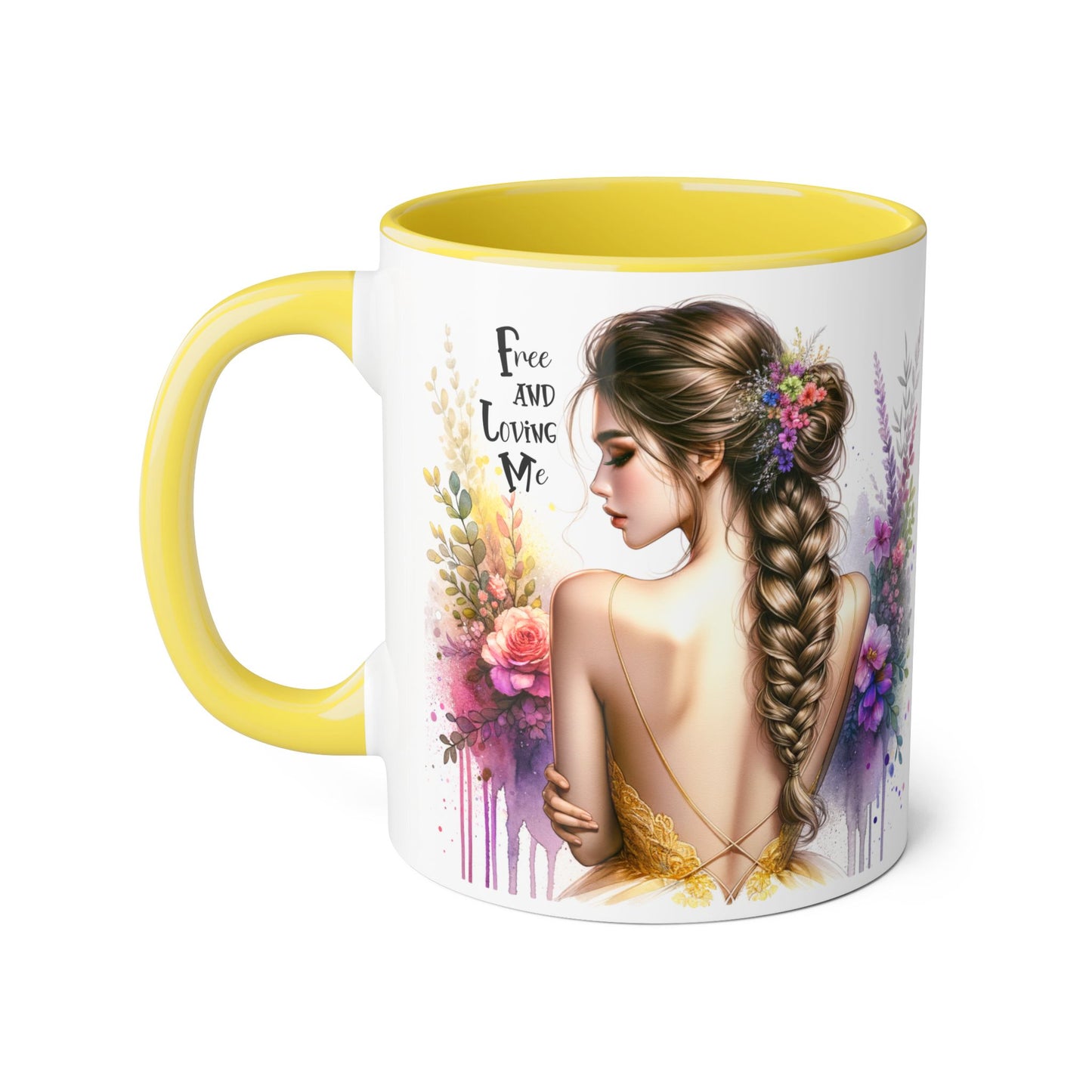 Bohemian Inspirational Mug, Free and Loving Me Coffee Cup, Unique Gift for Her, Floral Design, Tea Lover's Mug, Vintage Style Drinkware
