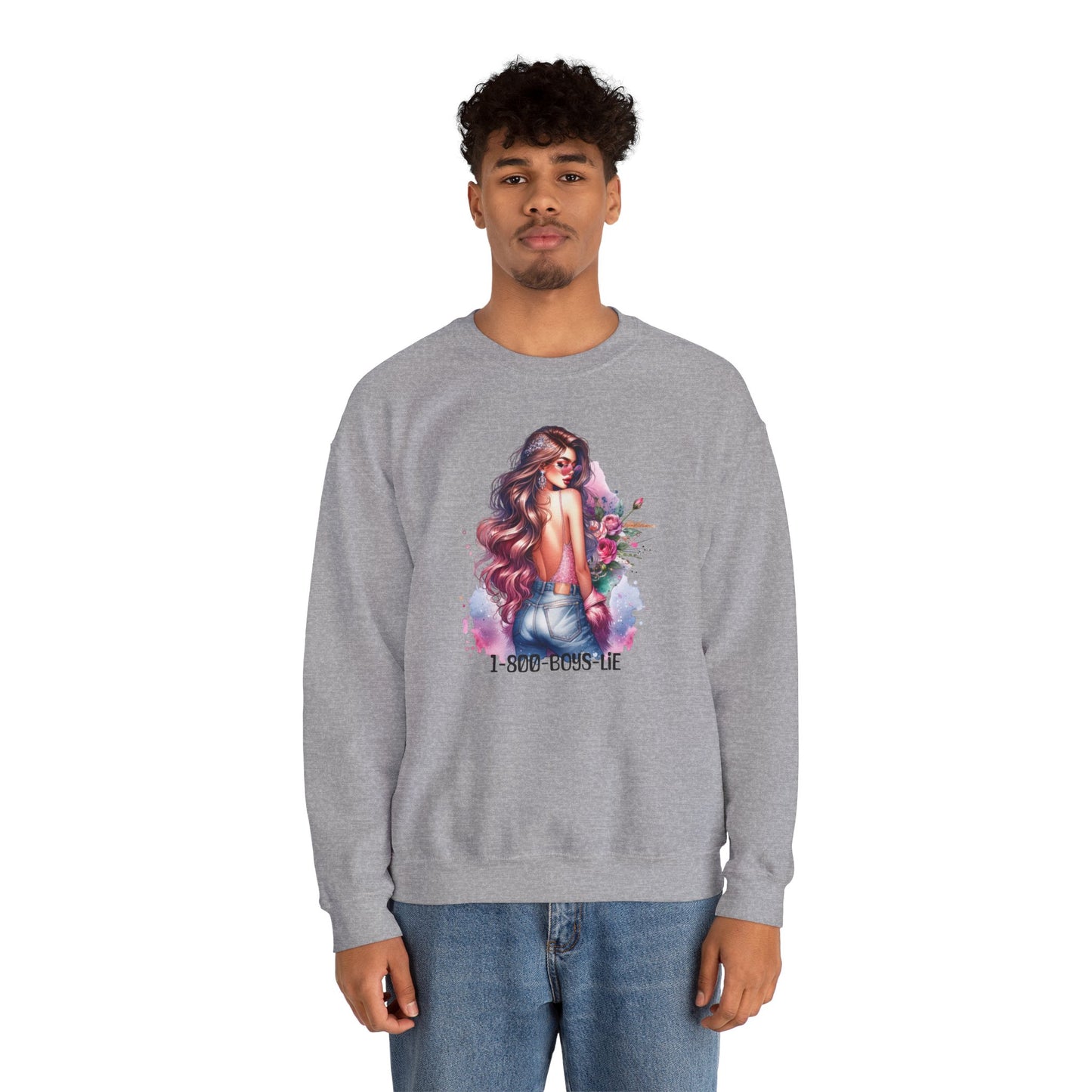 1-800-Boys-Lie Stylish Floral Graphic Sweatshirt, Cozy Crewneck Sweatshirt for Women, Gift for Her, Casual Fashion Top, Spring Wardrobe Essential
