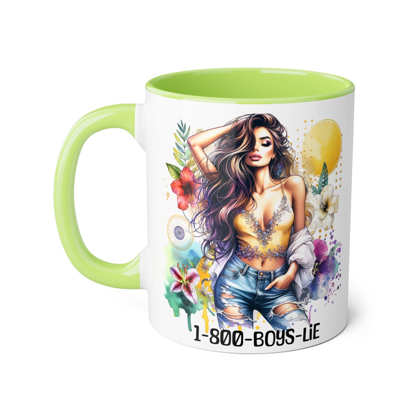 Vibrant Floral Accent Mug, 1-800-Boys-Lie Coffee Cup, Unique Art Mug, Gift for Her, Coffee Lover's Essentials