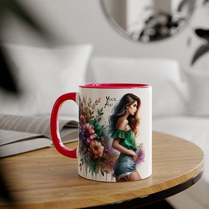Yuck Fou Floral Accent Mug, 11oz Ceramic Coffee Cup, Inspirational Gift, Home Decor, Unique Art Mug, Perfect for Coffee Lovers