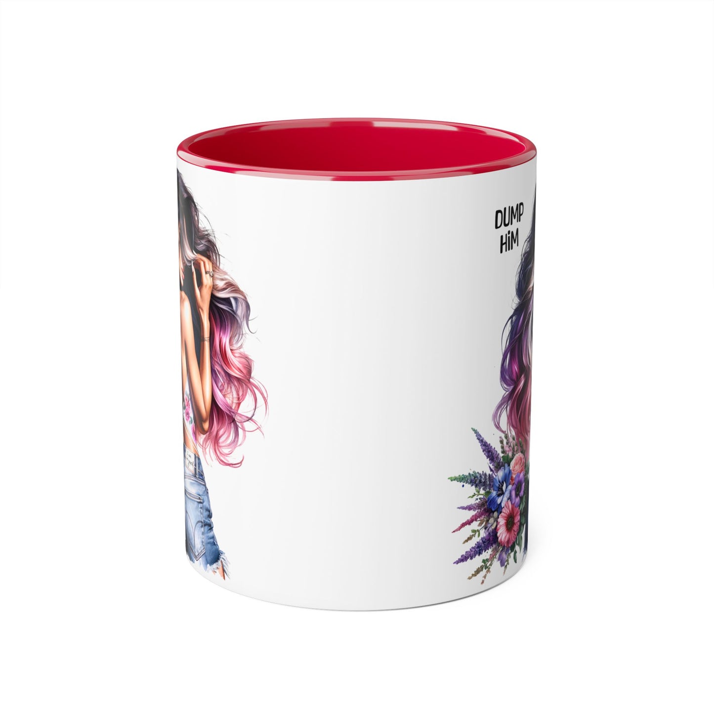 Chic Statement Mug: Dump Him Floral Accent Mug, Custom Coffee Cup, Gift for Her, Inspirational Mug, Trendy Tea Mug