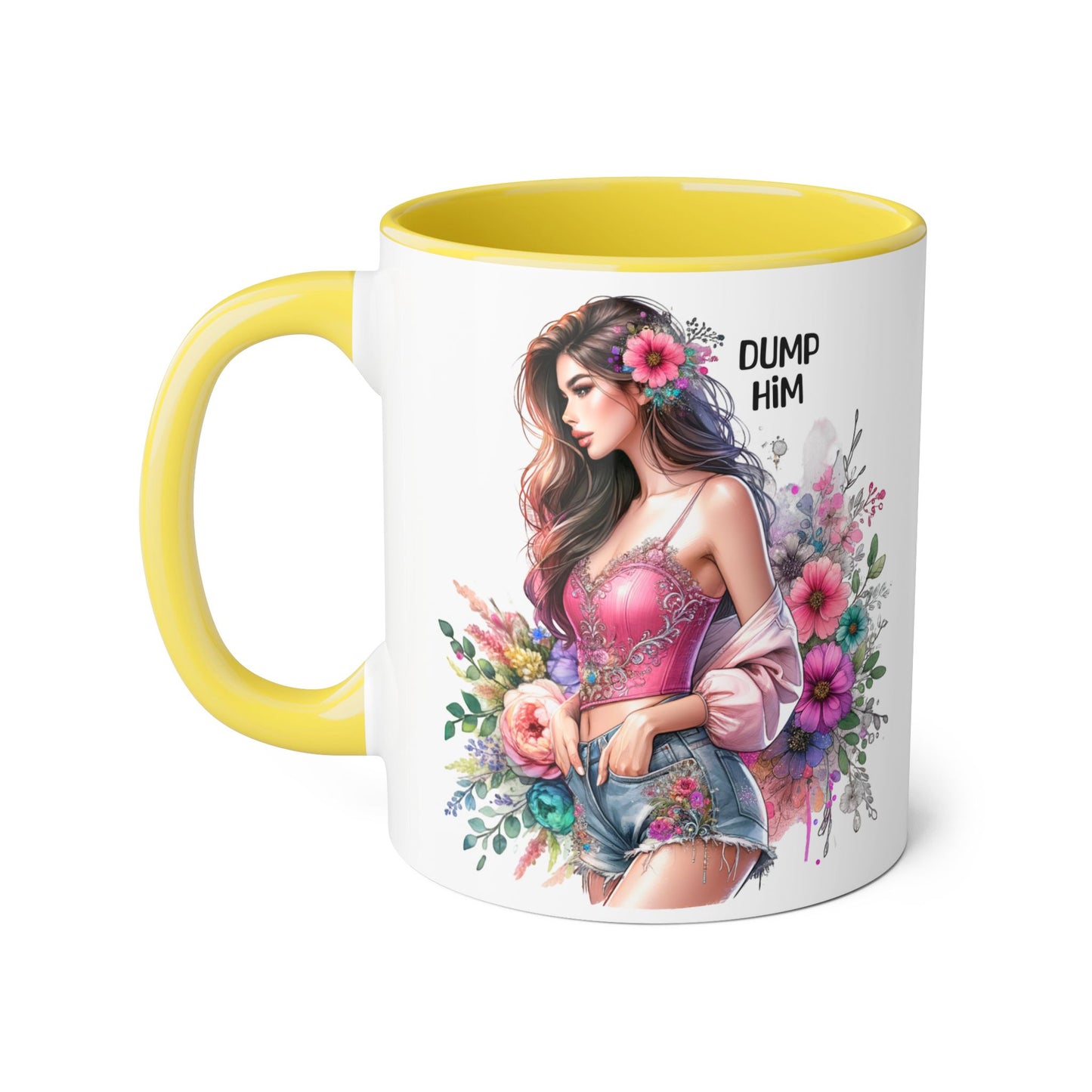 Floral Accent Mug, 11oz Coffee Cup, Gift for Her, Inspirational Mug, Cute Floral Design, Self-Love Coffee Mug