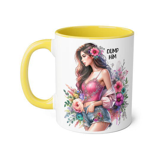 Floral Accent Mug, 11oz Coffee Cup, Gift for Her, Inspirational Mug, Cute Floral Design, Self-Love Coffee Mug