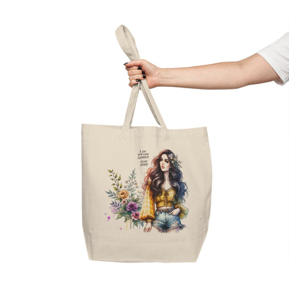 I Am My Own Happily Ever  After Boho Floral Canvas Tote Bag, Eco-Friendly Shopping Bag, Beach Bag, Gift for Her, Summer Tote, Inspirational Quote Tote