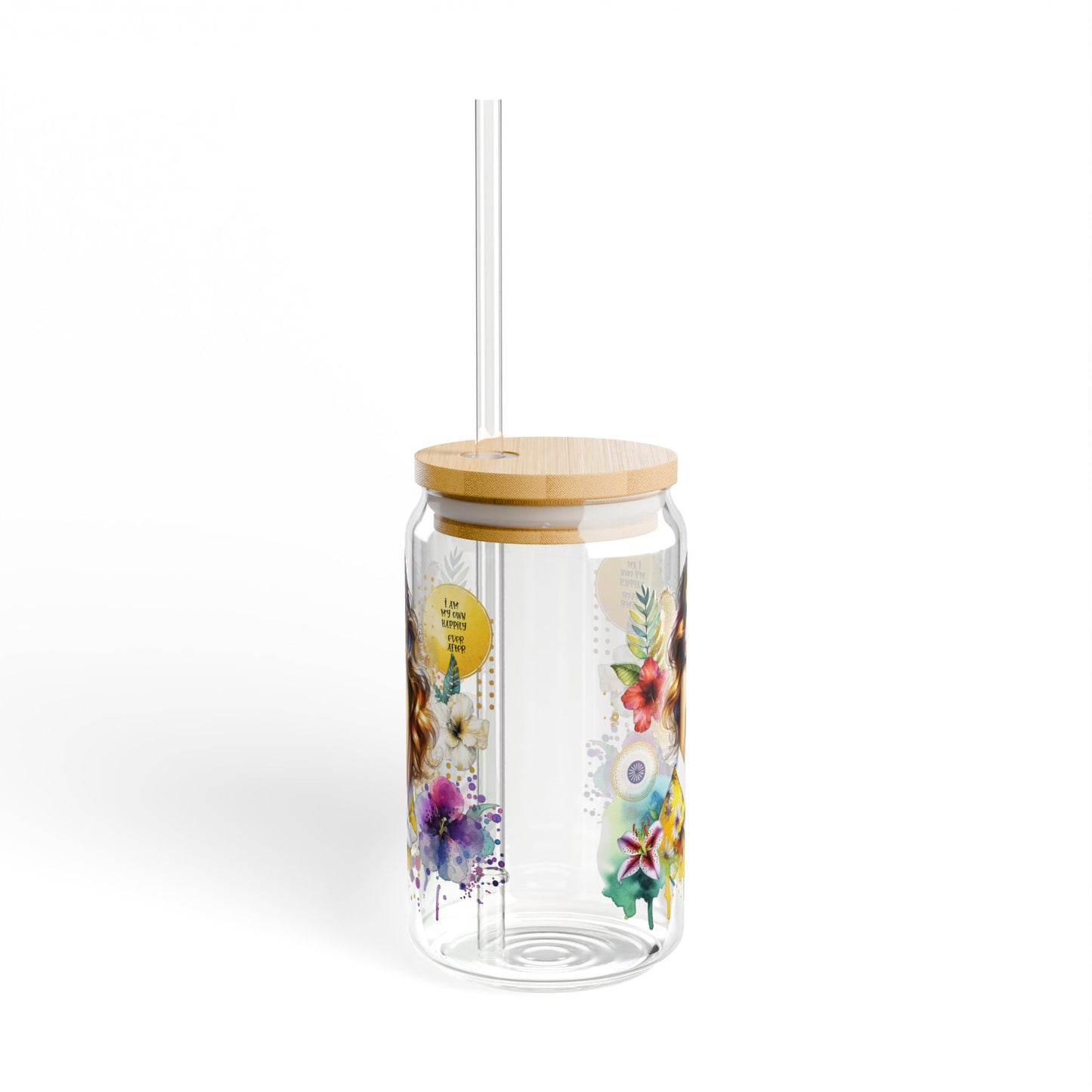 I Am My Own Happily Ever After Floral Sipper Glass, 16oz – Eco-Friendly Drinkware, Perfect for Summer, Garden Parties, Gifts for Her, Sustainable Style
