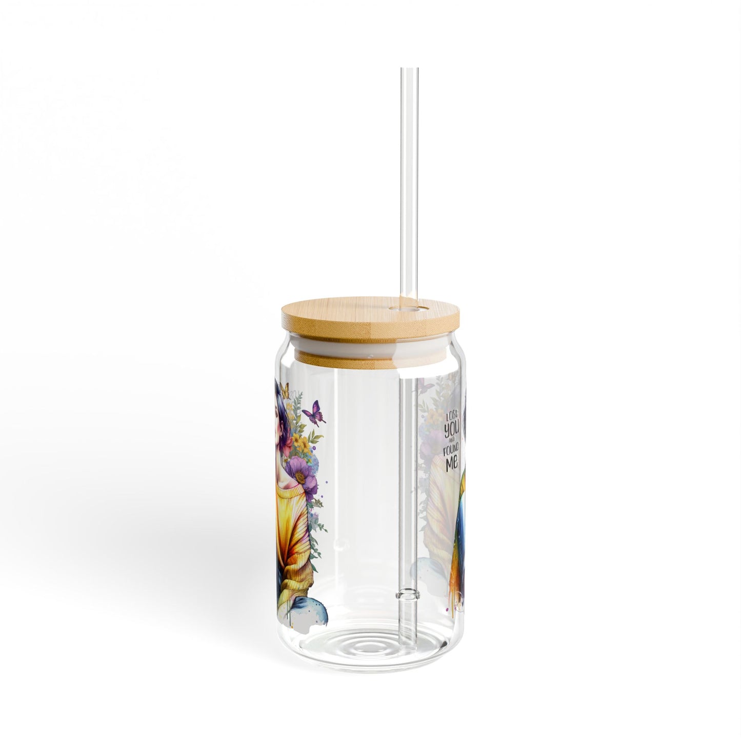 Lost You and Found Me Artistic Sipper Glass, 16oz - Floral Design Drinkware, Unique Gift for Her, Eco-Friendly Cup, Summer Beverage Glass