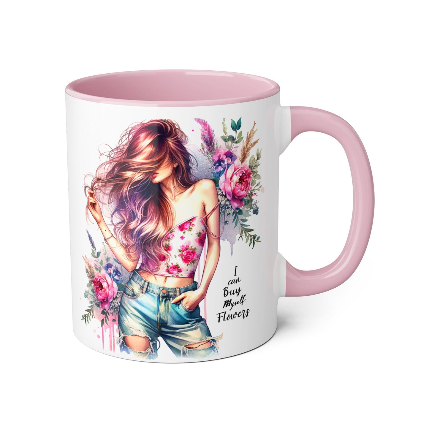 I Can Buy Myself Flowers Bohemian Floral Accent Mug, Inspirational Coffee Cup, Gift for Her, Home Decor, Flower Lover, Self-Care Reminder