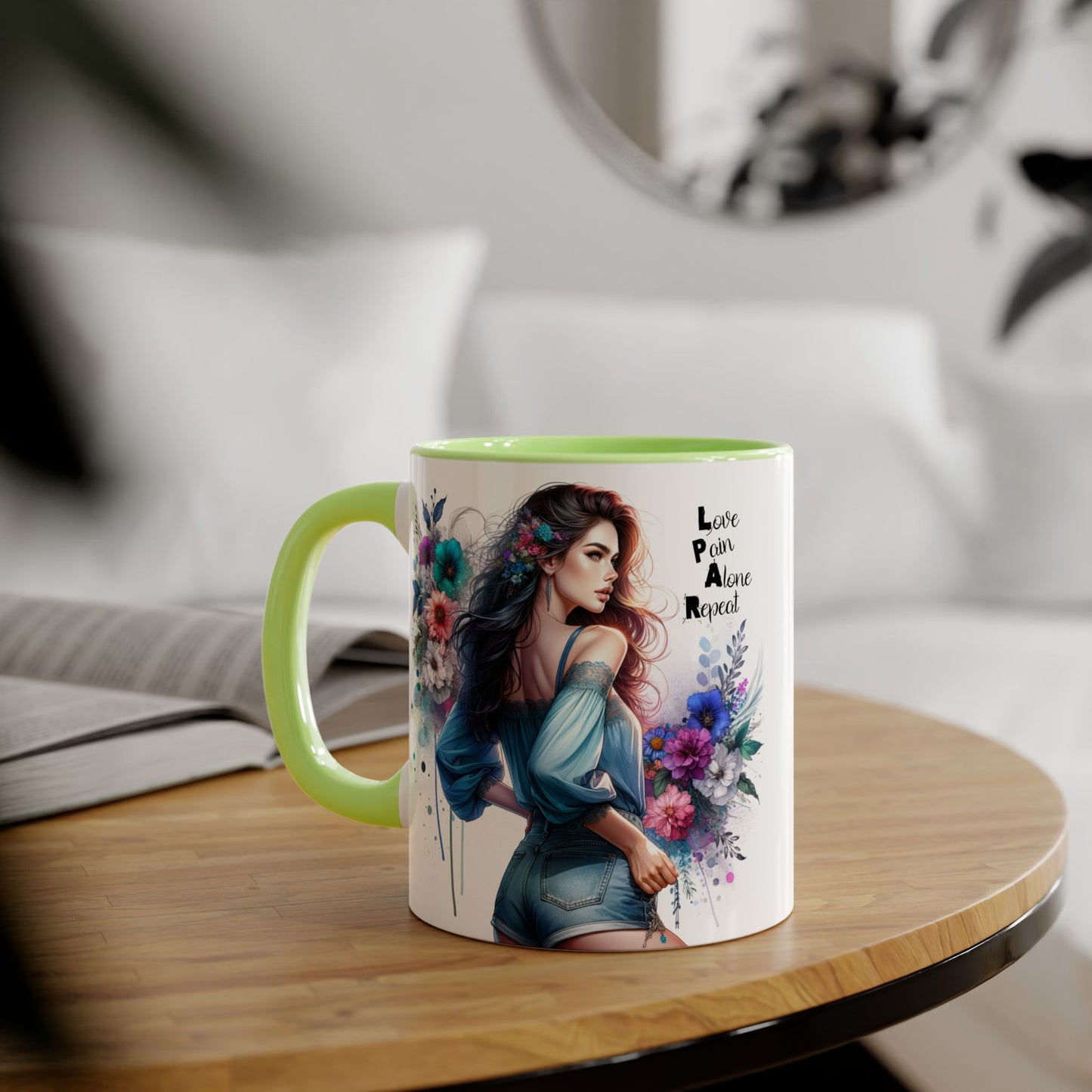 Floral Accent Mug, Inspirational Coffee Cup, Love Yourself Gift, Unique Drinkware, Artistic Ceramic Coffee Mug