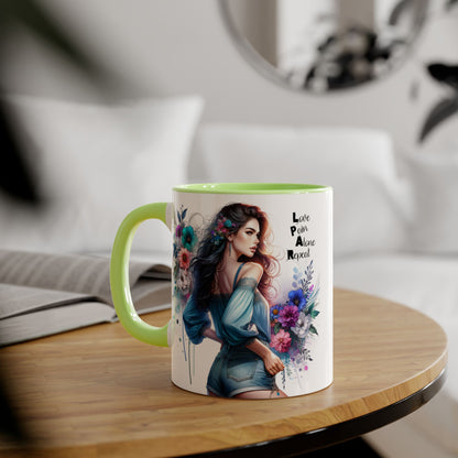 Floral Accent Mug, Inspirational Coffee Cup, Love Yourself Gift, Unique Drinkware, Artistic Ceramic Coffee Mug