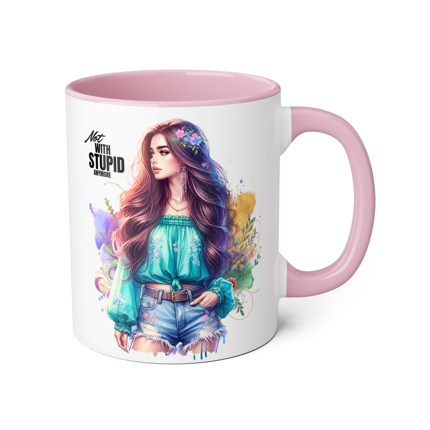 Not With Stupid Anymore Humoristic 11oz Accent Mug This humoristic mug