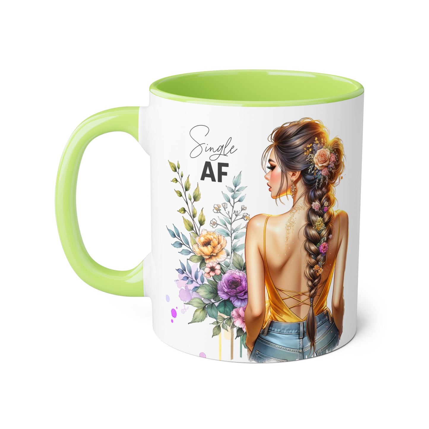 Single AF Floral Accent Mug - Cute Gift for Friends, Coffee Lover, Relationship Humor, Self-Care, Birthday, Celebration