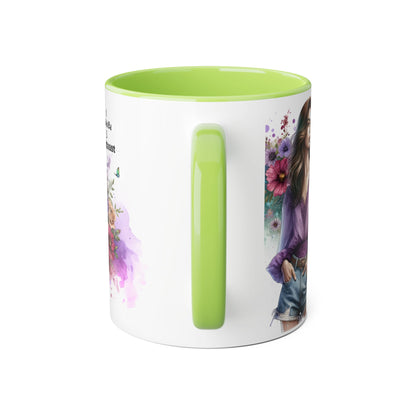 Stylish Floral Accent Mug with Quote, Perfect Gift for Coffee Lovers, Home Decor, Inspirational, Birthday, Humor, Self-Love