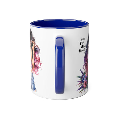 Vibrant Floral Accent Mug - Love Pain Alone Repeat, Coffee Lover Gift, Inspirational Drinkware, Art Mug, Stylish Home Decor