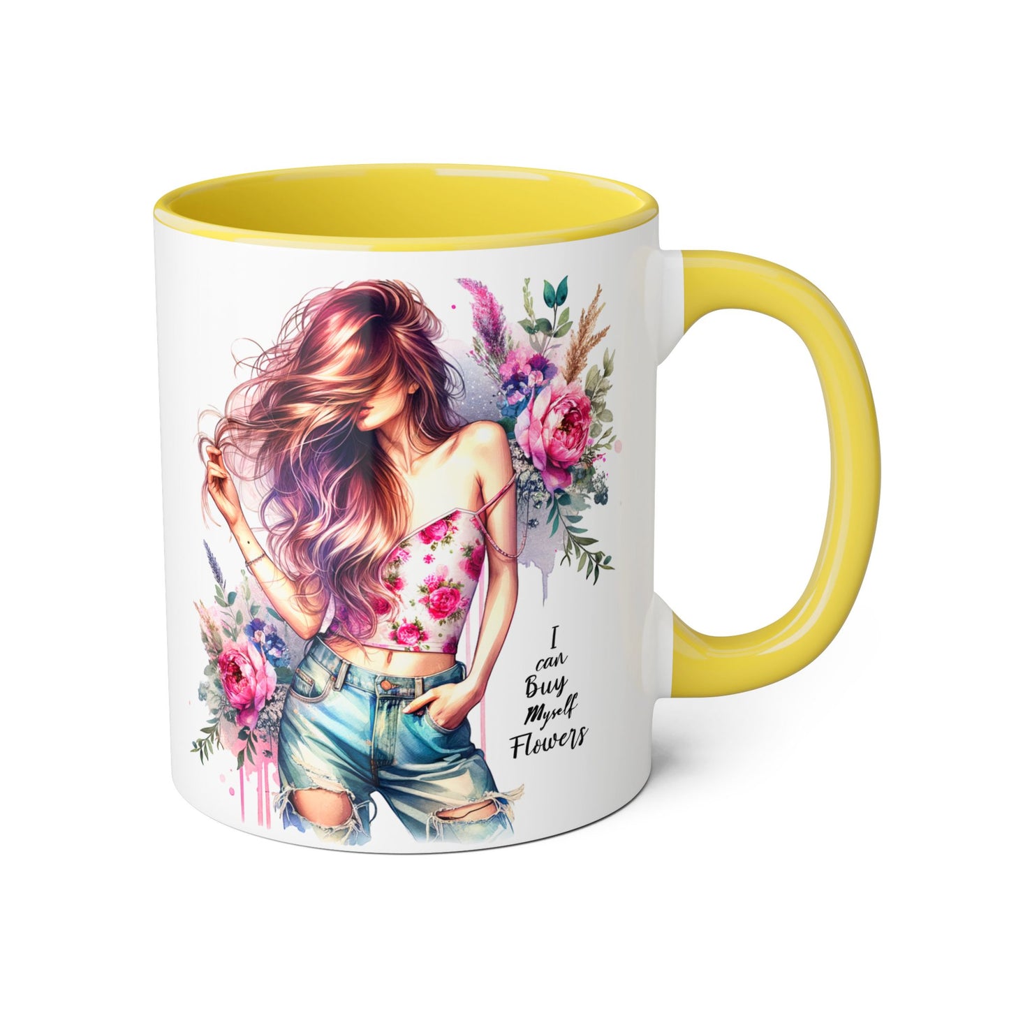 I Can Buy Myself Flowers Bohemian Floral Accent Mug, Inspirational Coffee Cup, Gift for Her, Home Decor, Flower Lover, Self-Care Reminder