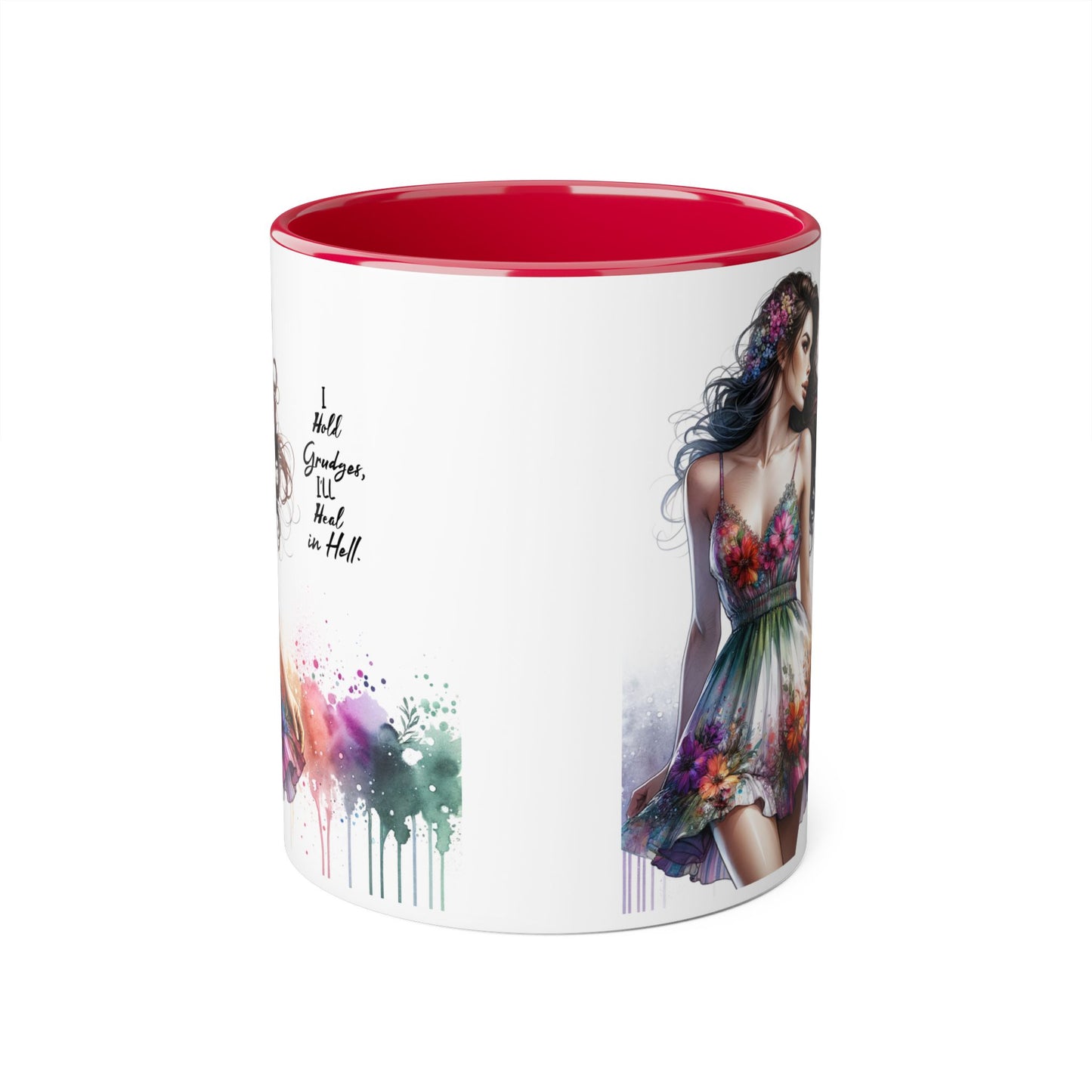 I Hold Grudges, I'll Heal in Hell Floral Art Accent Mug | Inspirational Gift for Her, Coffee Lover, Tea Time, Home Decor, Unique Birthday Present