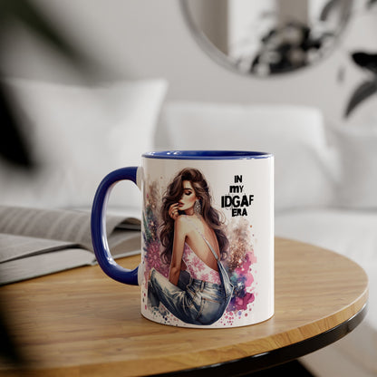 Stylish IDGAF Era Accent Mug, Empowering Gift for Her, Cute Coffee Cup, Trendy Drinkware, Funny Quote Mug, Perfect for Gifting