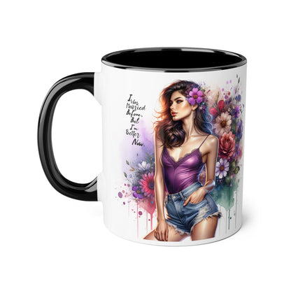 I Was Married Before But I'm Better Now Humoristic Floral Art Accent Mug - Motivational Coffee Cup for Women, Gift for Friends, Home Decor, Straight Outta Inspiration