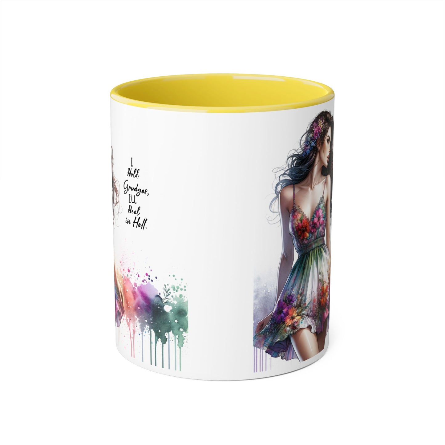 I Hold Grudges, I'll Heal in Hell Floral Art Accent Mug | Inspirational Gift for Her, Coffee Lover, Tea Time, Home Decor, Unique Birthday Present