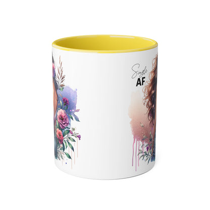 Single AF Floral Accent Mug - Drinkware for Single Ladies, Self-Care Gift, Coffee Lover, Unique Home Decor, Valentine's Day Gift