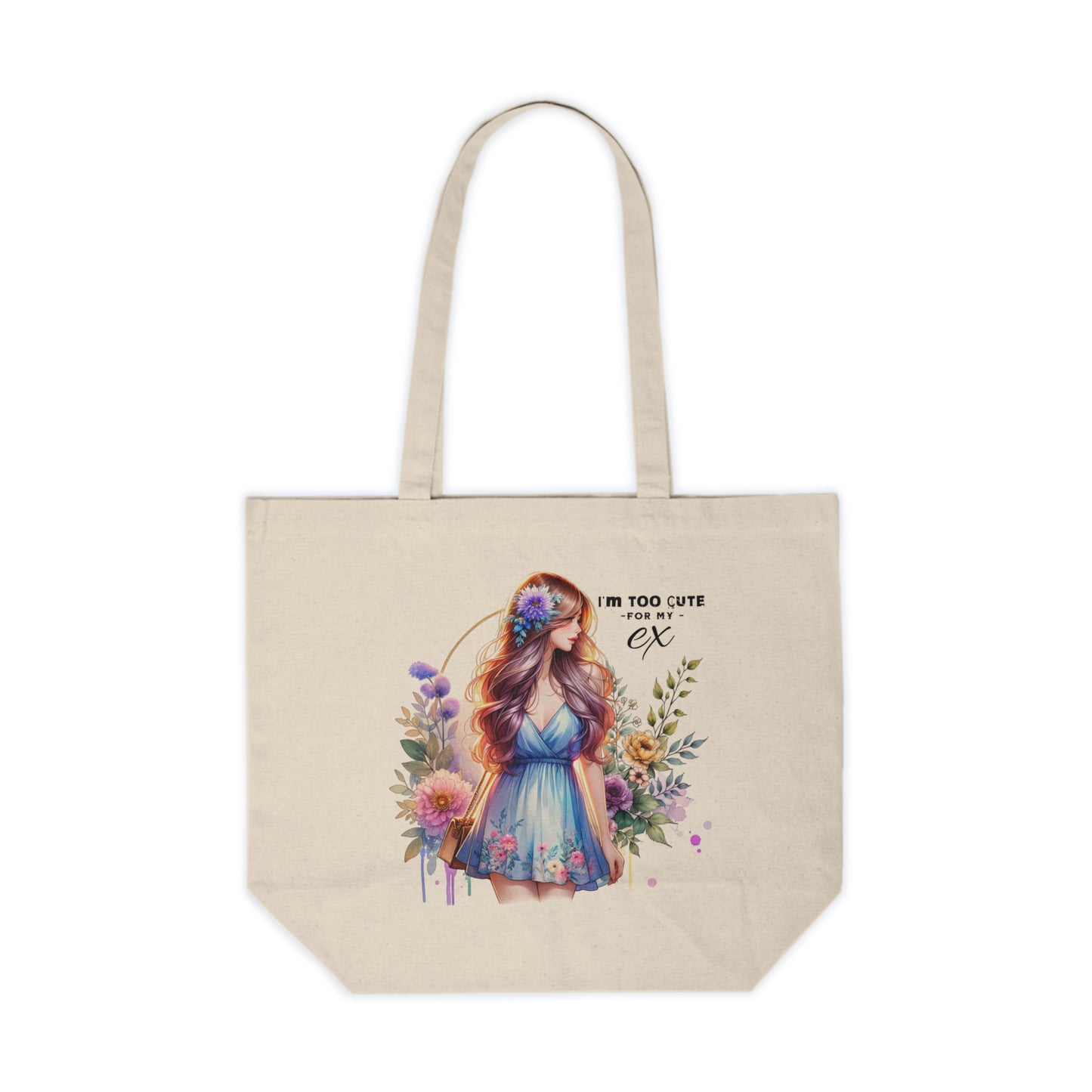 I'm Too Cute For My Ex  Floral Canvas Tote Bag, Reusable Grocery Bag, Eco-Friendly Shopping Tote, Gift for Her, Funny Ex Quotes