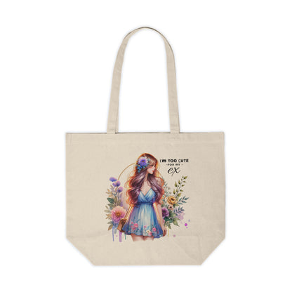 I'm Too Cute For My Ex  Floral Canvas Tote Bag, Reusable Grocery Bag, Eco-Friendly Shopping Tote, Gift for Her, Funny Ex Quotes