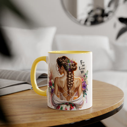 Bohemian Floral Accent Mug, Free and Loving Me Coffee Cup, Gifts for Her, Birthday, Inspirational Drinkware, Home Decor