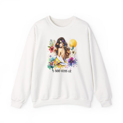 1-800-Boys-Lie Bohemian Floral Crewneck Sweatshirt, Trendy Oversized Sweater, Unique Gift for Her, Cozy Fall Apparel, Birthday & Casual Wear