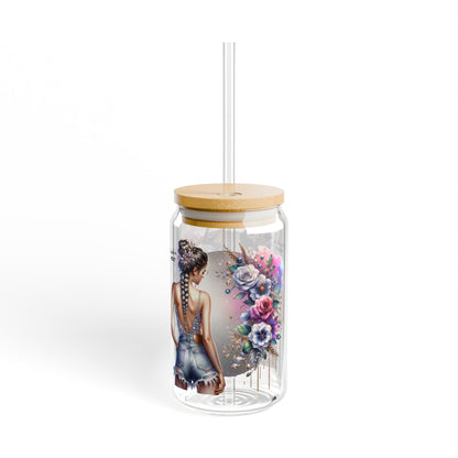 Thank U, Next Floral Inspired Sipper Glass, 16oz - Stylish Hydration, Personalized Drinkware for Summer, Gifts for Women, Eco-Friendly