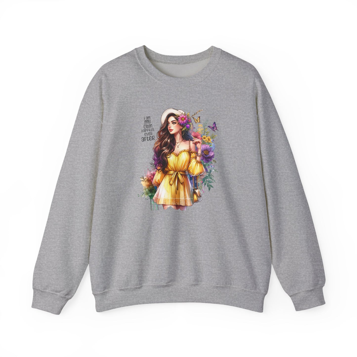 I Am My Own Happily Ever After  Floral Goddess Crewneck Sweatshirt - Boho Chic, Cozy Style, Perfect for Spring, Gift for Her, Casual Wear, Everyday Comfort