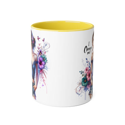 I Choose Me Floral Art Accent Mug, Inspirational Coffee Cup, Gifts for Her, Home Decor, Birthday Present, Self-Care Reminder