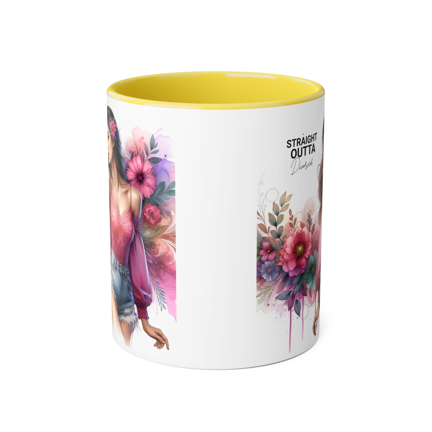 Straight Outta Divorced Humoristic Stylish Accent Mug, Floral Coffee Cup, Gifts for Her, Straight Outta, Unique Art Mug, Home Decor, Birthday Present